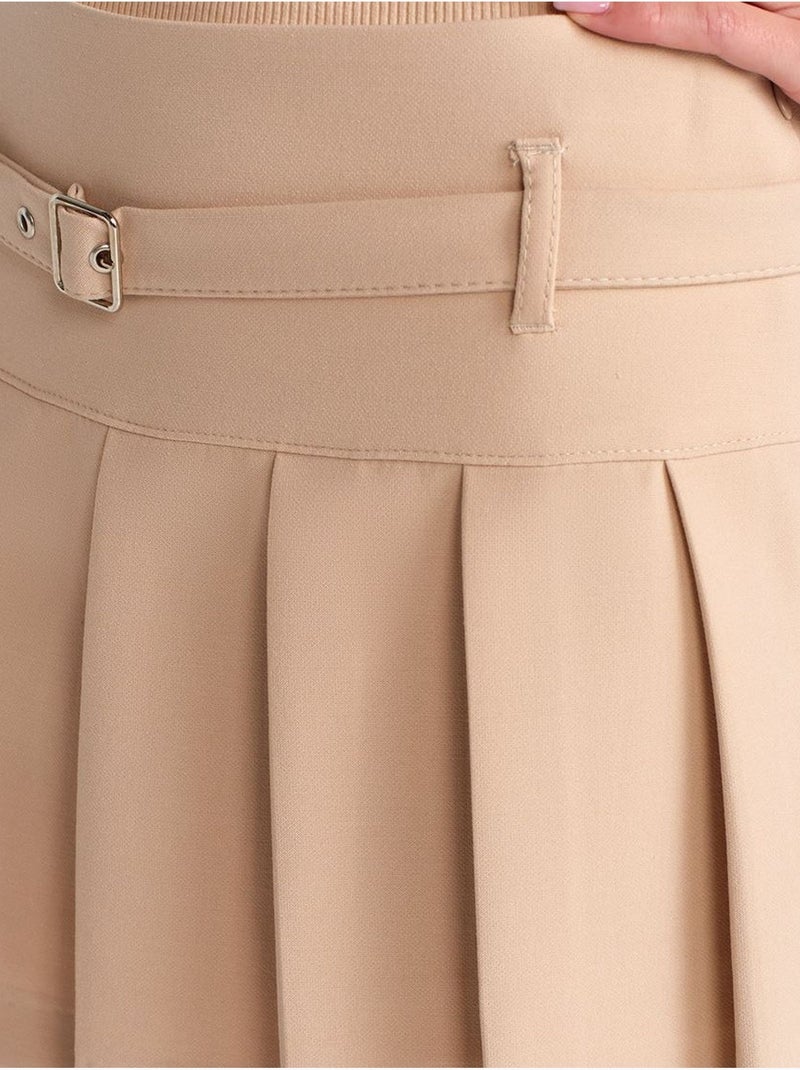 Jupe mini plissée taille haute avec ceinture dilvin Beige argile - Kiabi