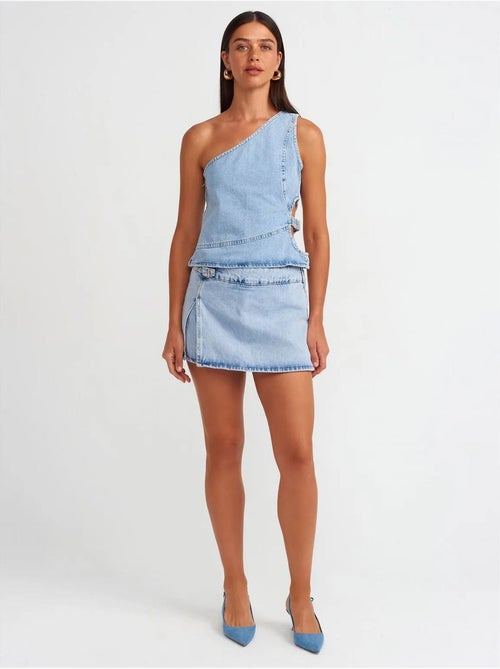 Jupe Mini Trapèze En Denim De Coton - Kiabi