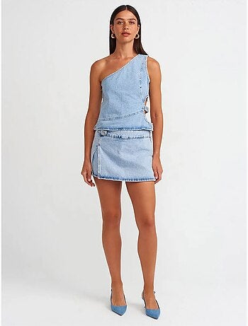 Jupe mini trapèze en denim de coton dilvin
