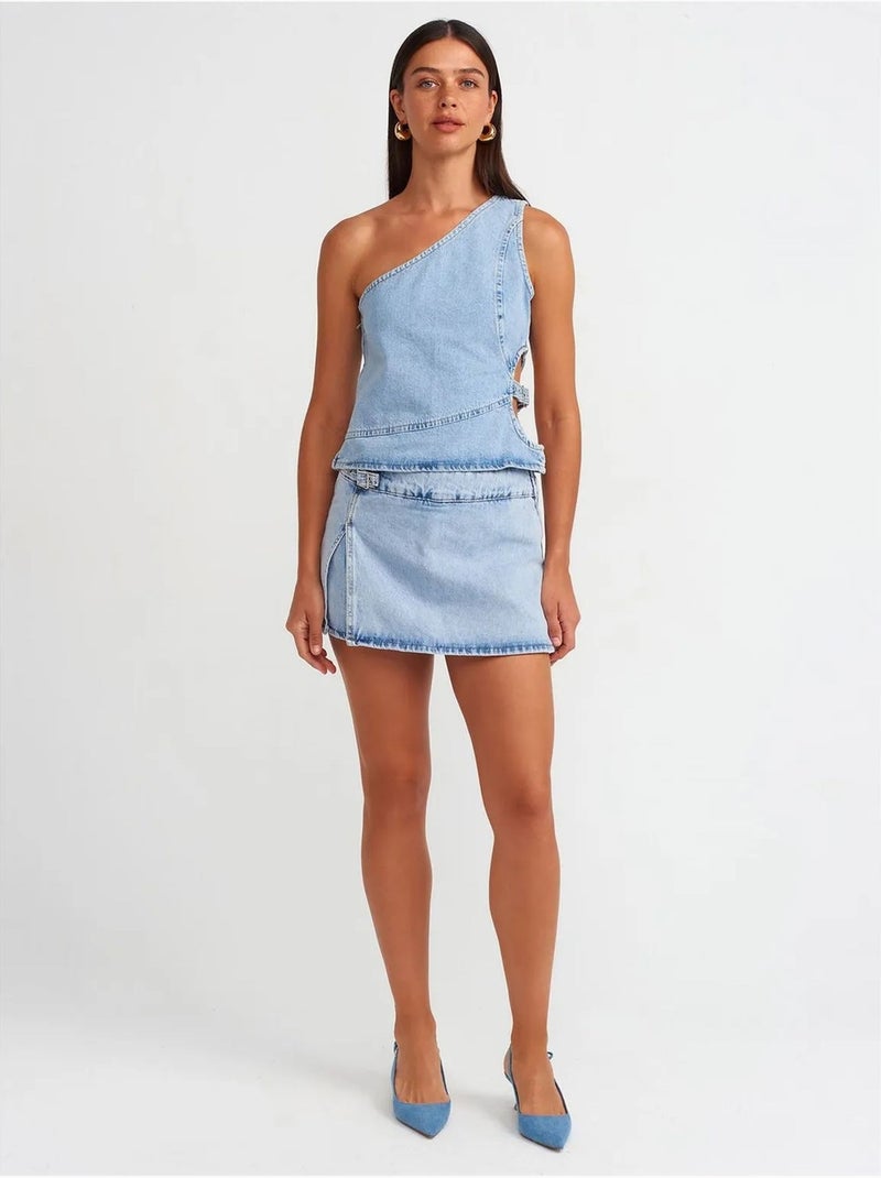 Jupe mini trapèze en denim de coton dilvin Bleu clair - Kiabi