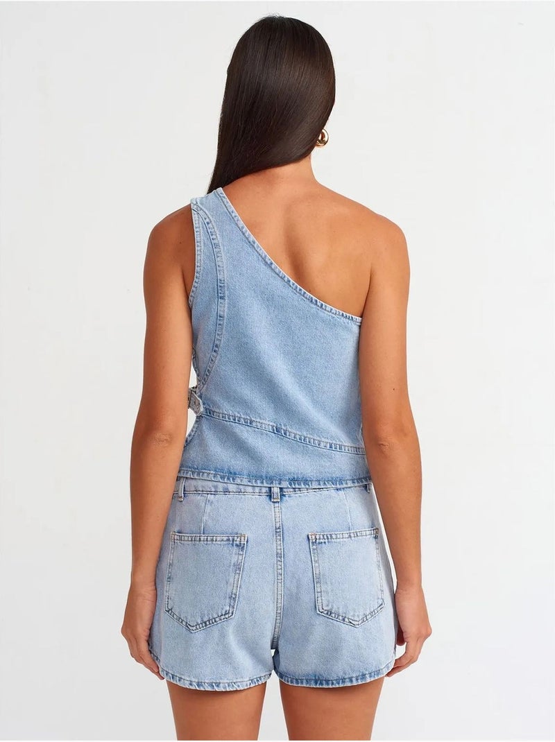 Jupe mini trapèze en denim de coton dilvin Bleu clair - Kiabi