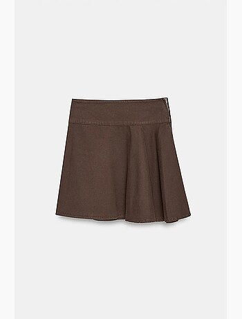 Jupe mini trapèze en popeline de coton, taille haute dilvin