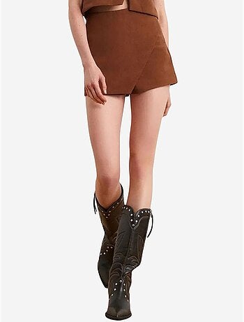 Jupe mini trapèze en simili cuir, taille mi-haute dilvin