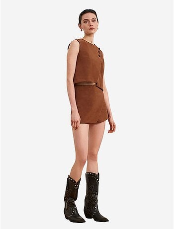 Jupe mini trapèze en simili cuir, taille mi-haute dilvin
