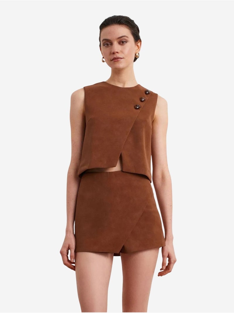 Jupe mini trapèze en simili cuir, taille mi-haute dilvin Camel - Kiabi