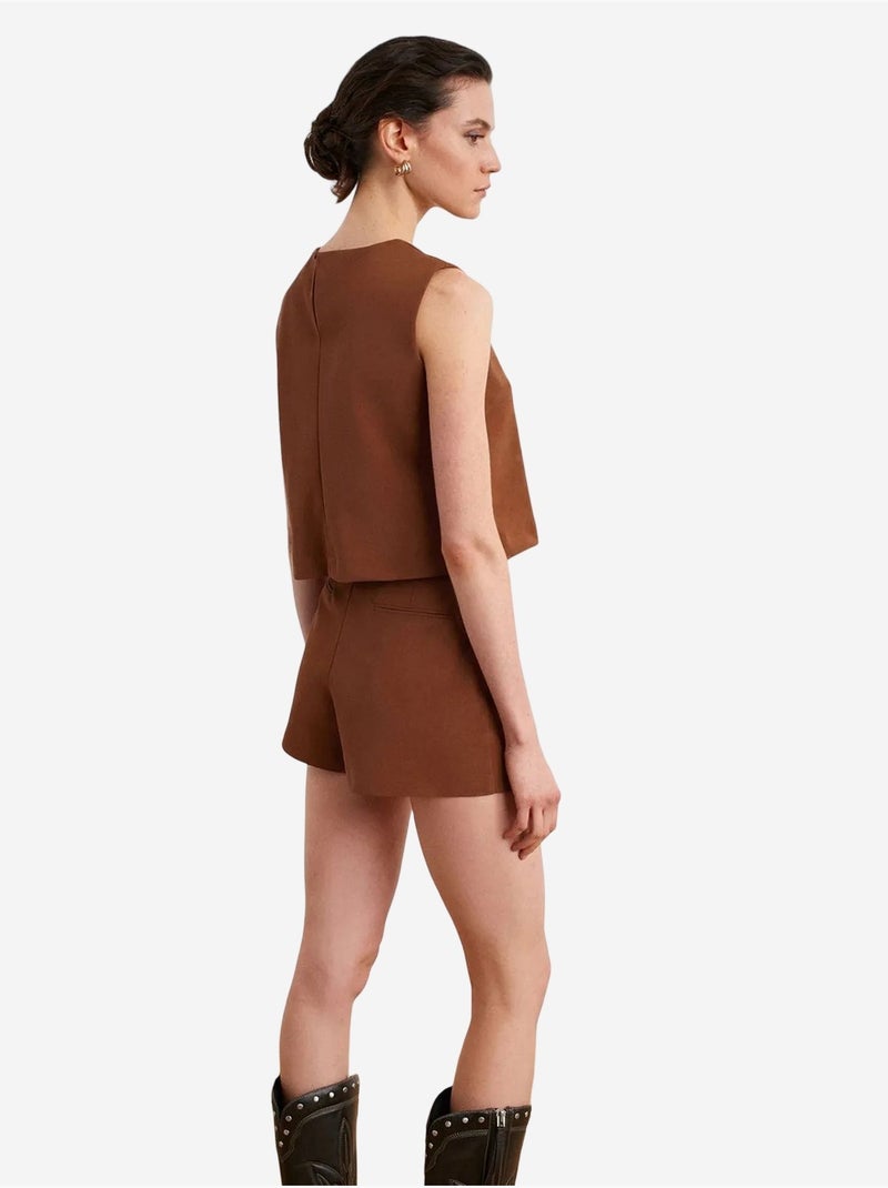 Jupe mini trapèze en simili cuir, taille mi-haute dilvin Camel - Kiabi