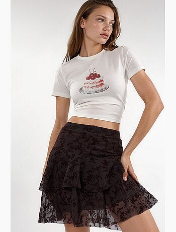 Jupe mini trapèze fleurie taille haute hiccup