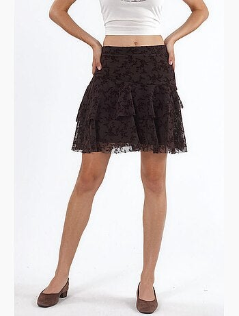 Jupe mini trapèze fleurie taille haute hiccup