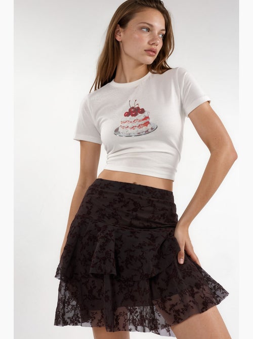 Jupe mini trapèze fleurie taille haute hiccup - Kiabi Jupe mini trapèze fleurie taille haute hiccup - Kiabi