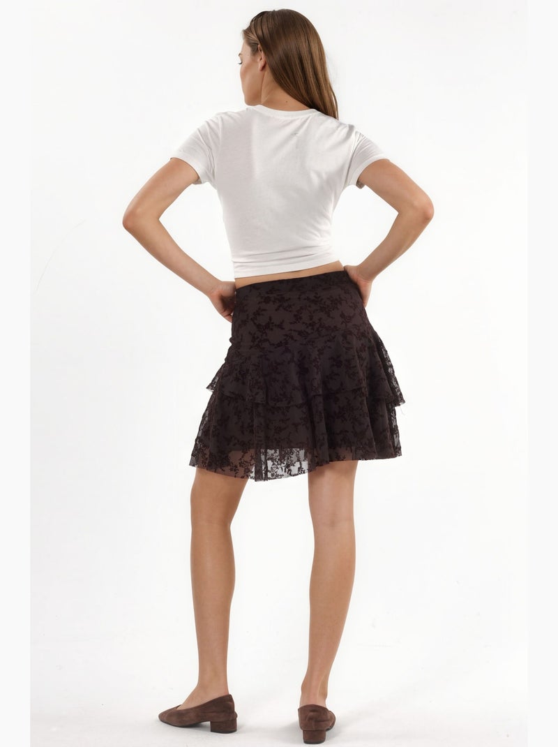 Jupe mini trapèze fleurie taille haute hiccup Marron foncé - Kiabi