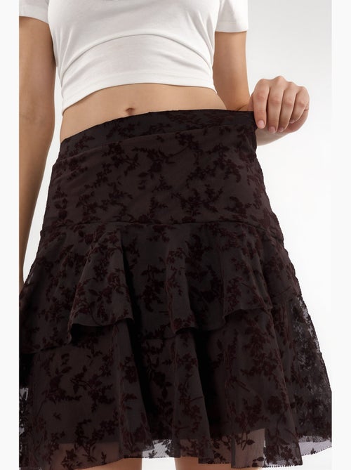 Jupe mini trapèze fleurie taille haute hiccup - Kiabi Jupe mini trapèze fleurie taille haute hiccup - Kiabi
