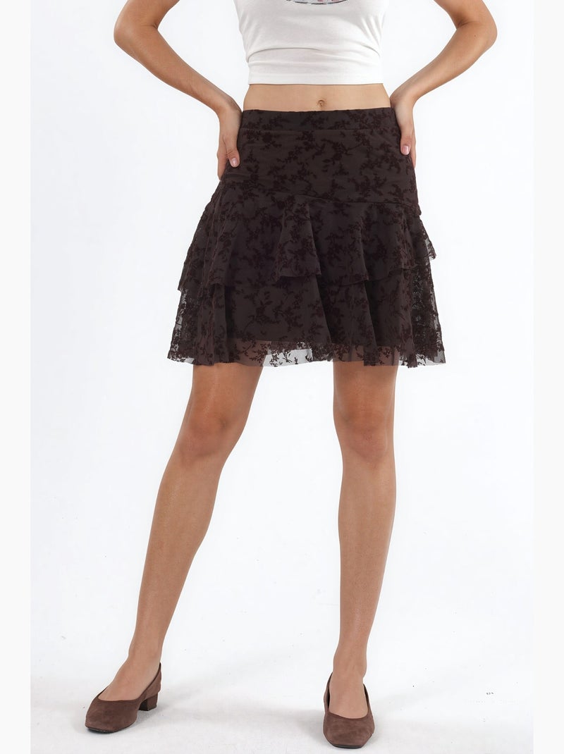 Jupe mini trapèze fleurie taille haute hiccup Marron foncé - Kiabi