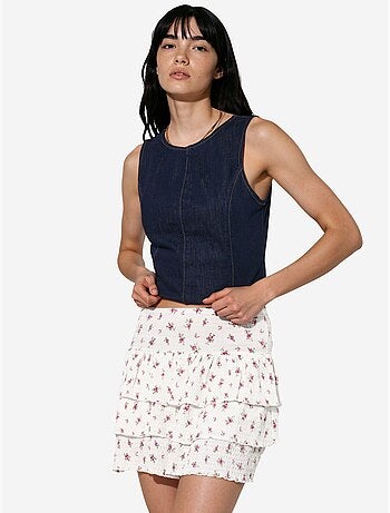 Jupe patineuse courte taille haute à fleurs busem