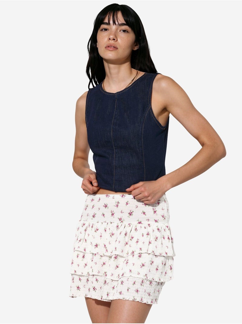 Jupe patineuse courte taille haute à fleurs busem Blanc cassé - Kiabi