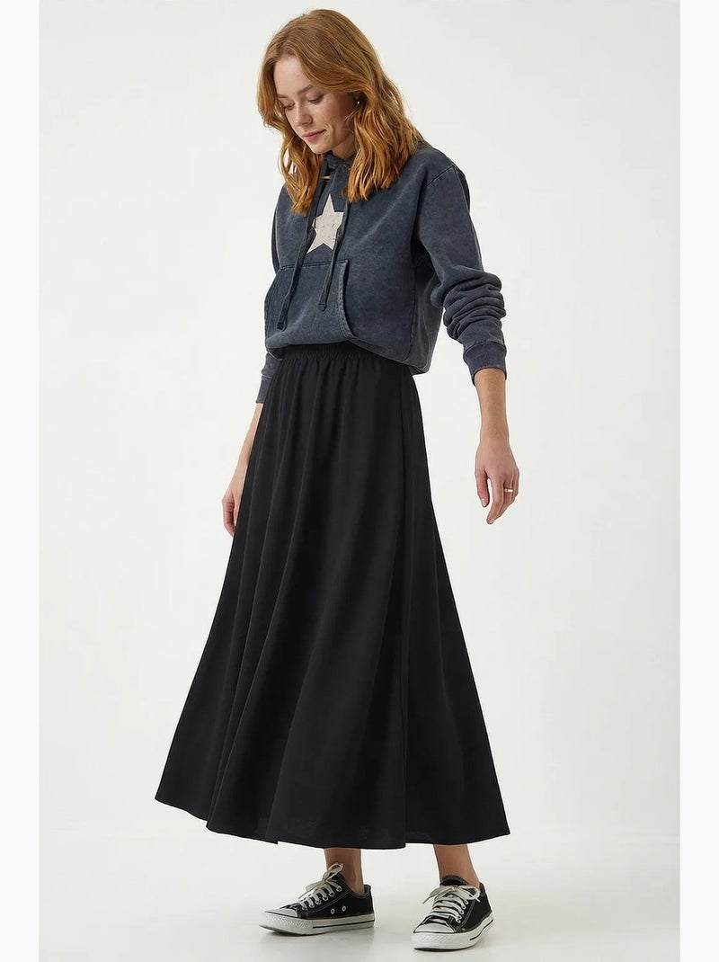 Jupe patineuse maxi taille haute avec poches istanbul Noir - Kiabi