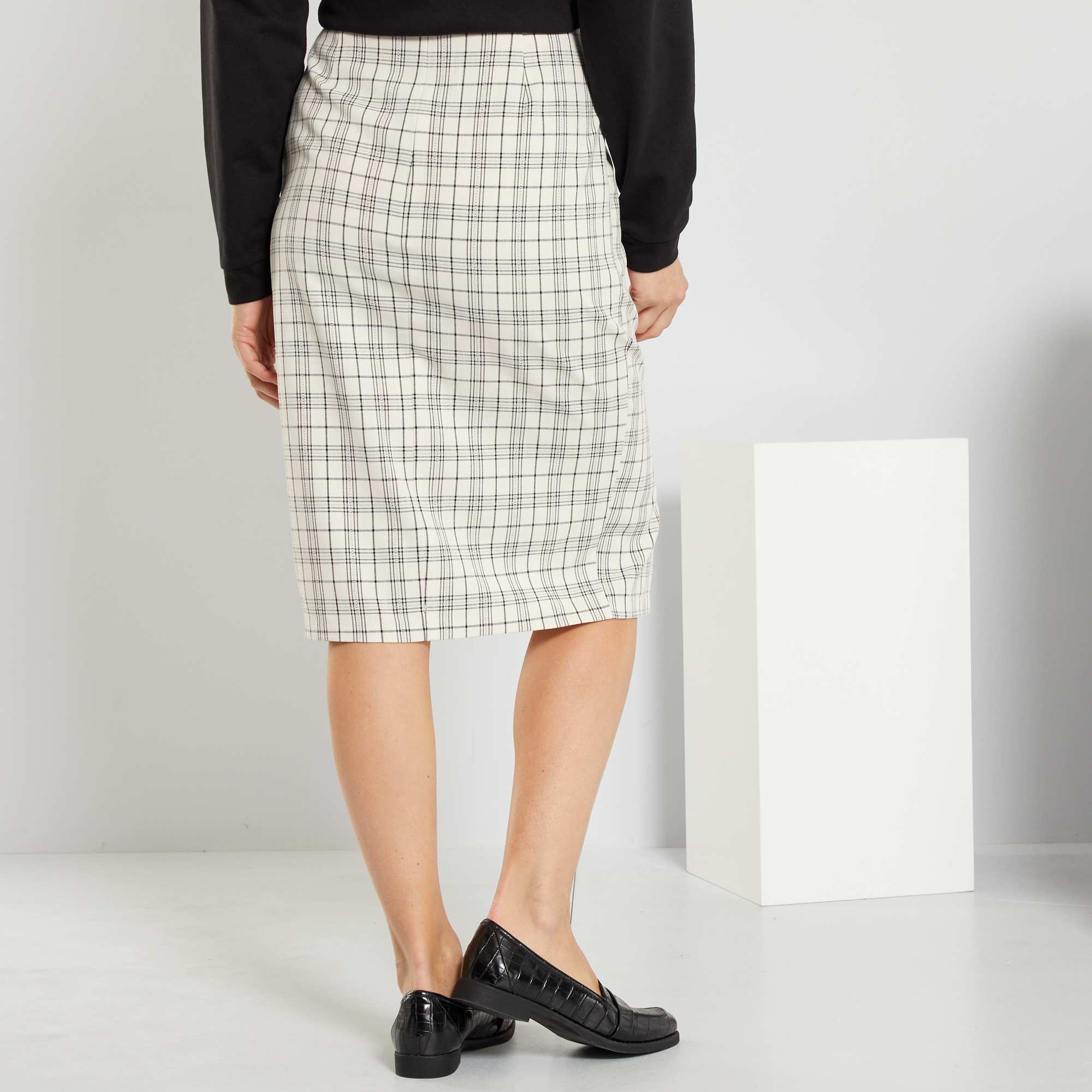 Jupe pencil ?� carreaux femme - carreaux beige - Kiabi - 15,00�?�