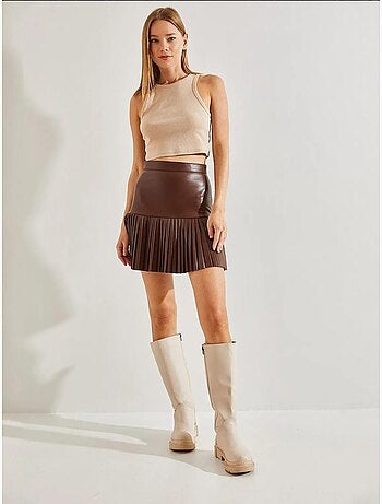 Jupe plissée en cuir bianco lucci