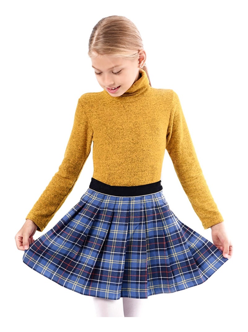 Jupe Plissée Hiver   Carreaux Tartan    LONDON - La Faute à Voltaire Bleu Jaune Gris - Kiabi