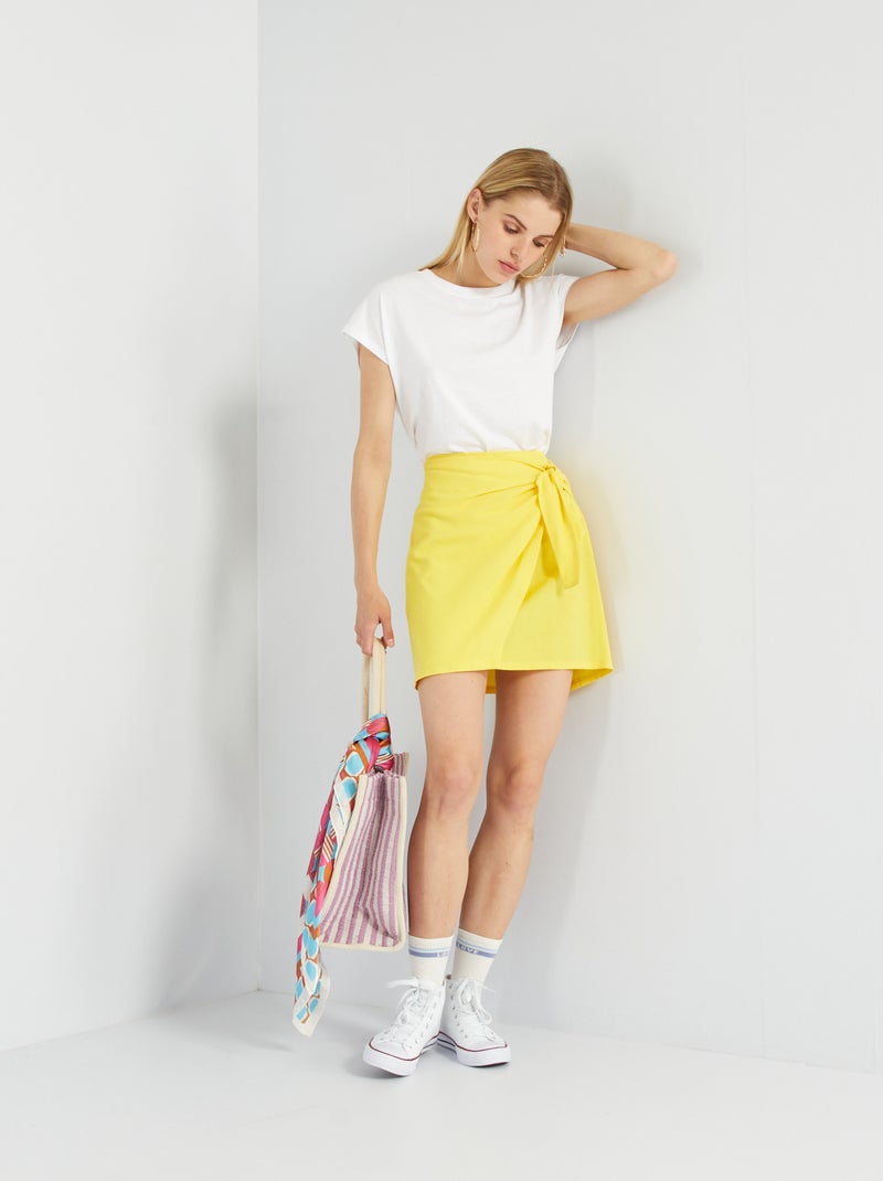 Jupe portefeuille courte jaune - Kiabi