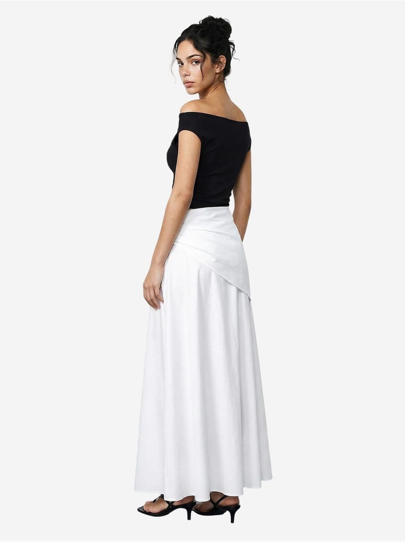 Jupe portefeuille longue trapèze taille haute avec détail à nouer lucci Blanc - Kiabi