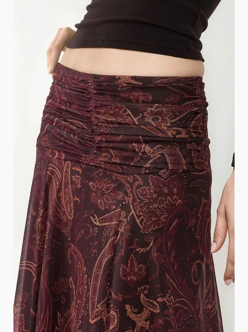 Jupe portefeuille midi imprimée avec détails à volants hiccup Marron chocolat - Kiabi