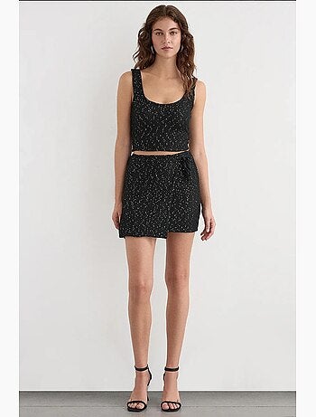 Jupe portefeuille tricotée à sequins avec ourlet sans couture et ceinture hiccup