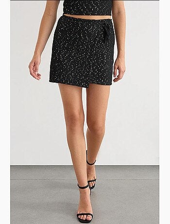 Jupe portefeuille tricotée à sequins avec ourlet sans couture et ceinture hiccup