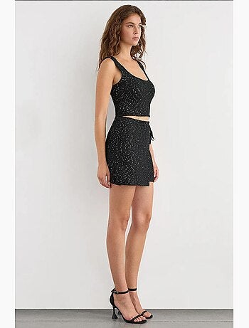 Jupe portefeuille tricotée à sequins avec ourlet sans couture et ceinture hiccup