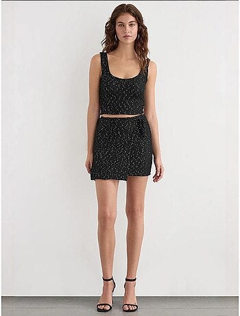 Jupe portefeuille tricotée à sequins avec ourlet sans couture et ceinture