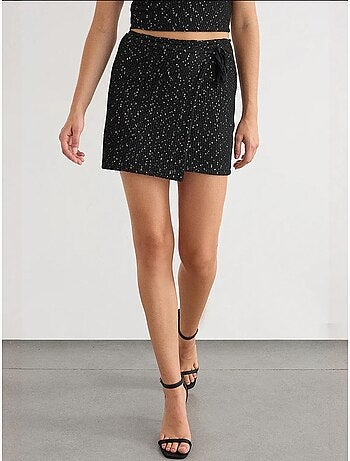 Jupe portefeuille tricotée à sequins avec ourlet sans couture et ceinture