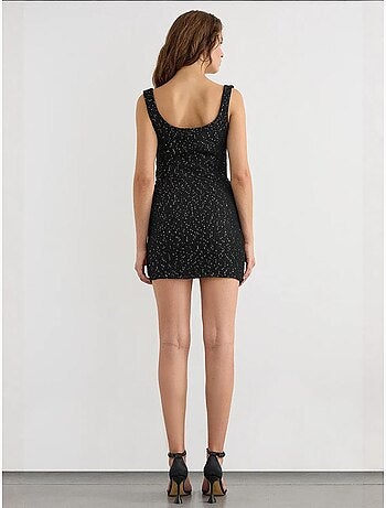 Jupe portefeuille tricotée à sequins avec ourlet sans couture et ceinture