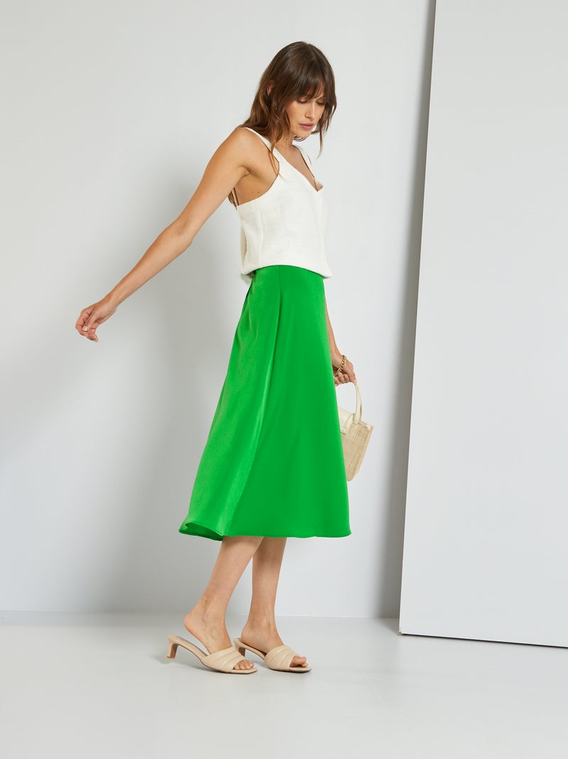 Jupe satinée coupe midi Vert - Kiabi