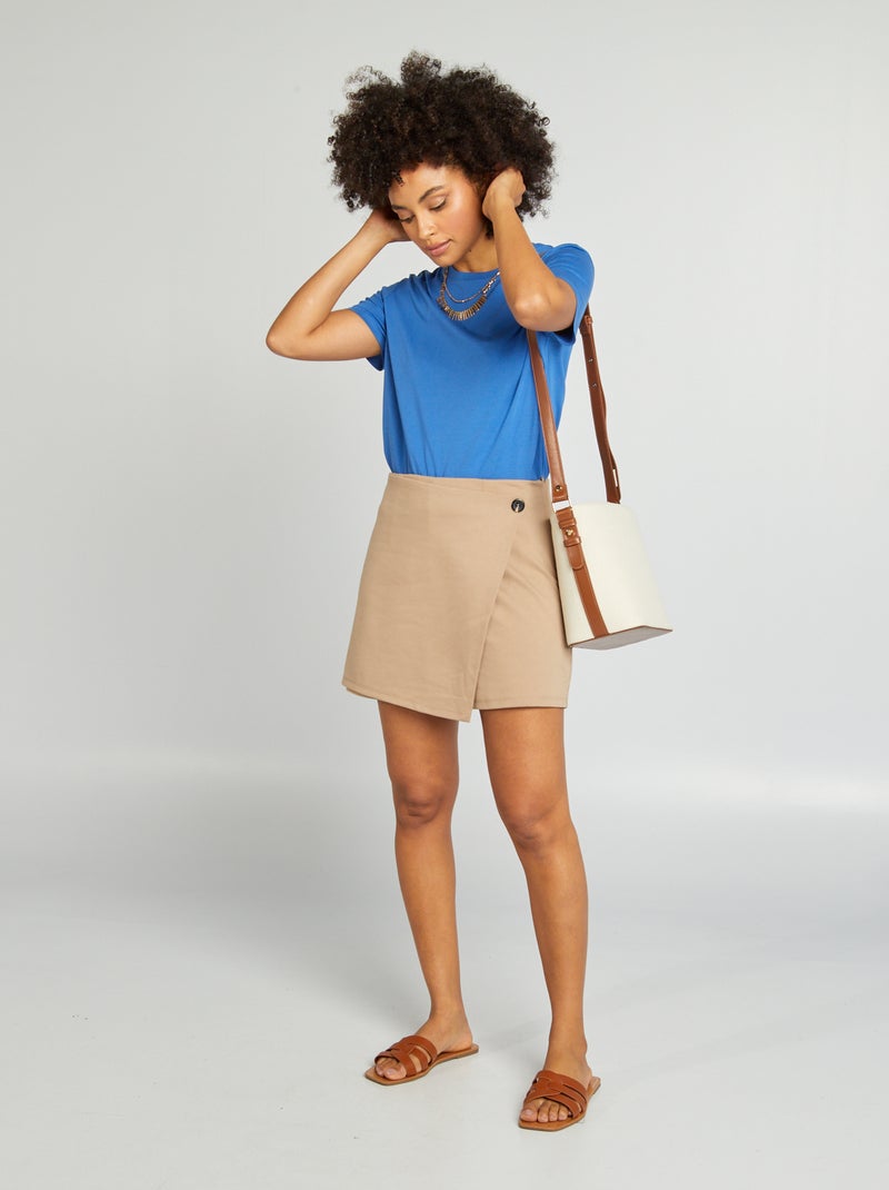 Jupe short à bouton Beige - Kiabi