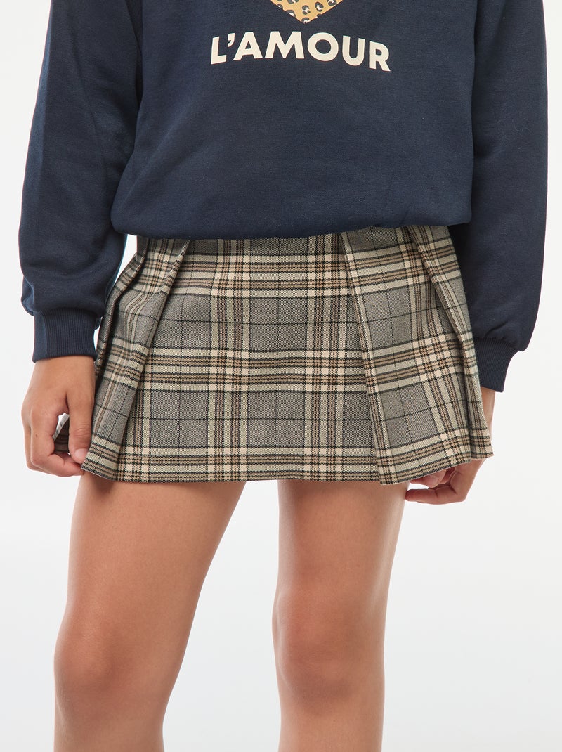 Jupe-short à carreaux Gris - Kiabi
