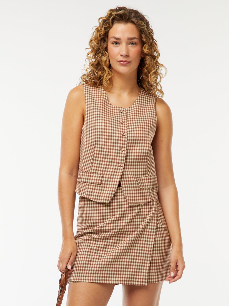 Jupe short à carreaux vichy Marron - Kiabi