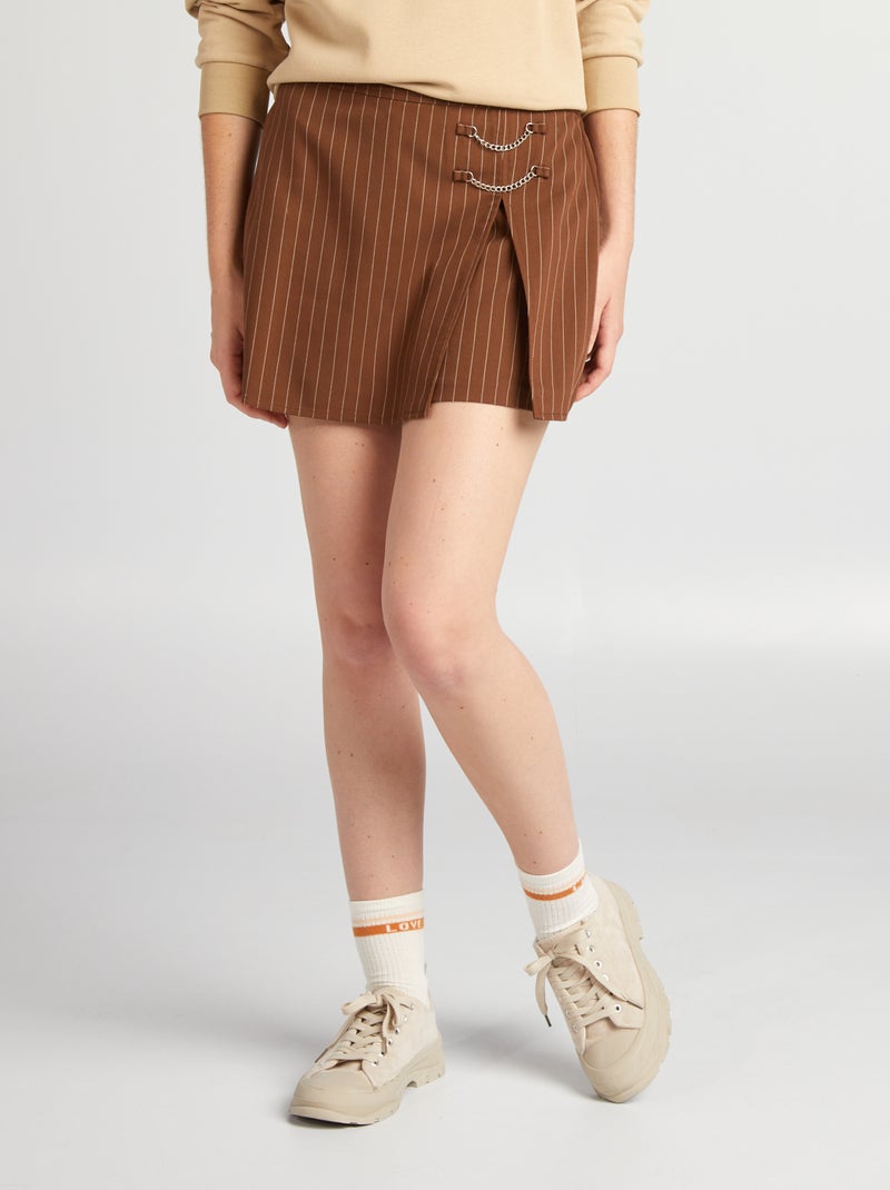 Jupe short à rayures Marron - Kiabi
