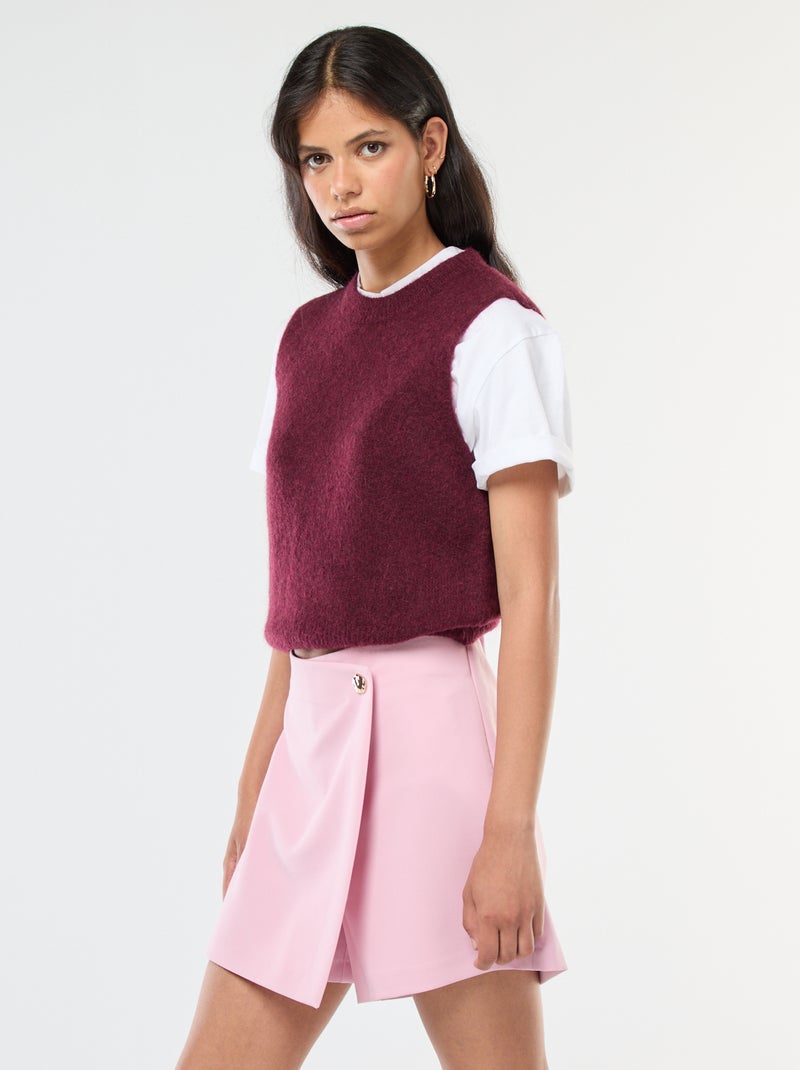 Jupe short asymétrique avec bouton doré Rose - Kiabi