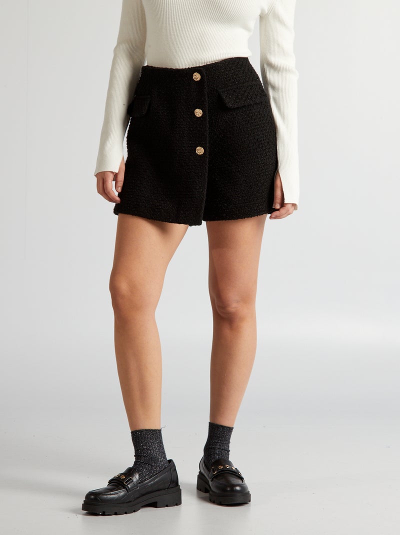 Jupe short avec boutons bijoux noir - Kiabi
