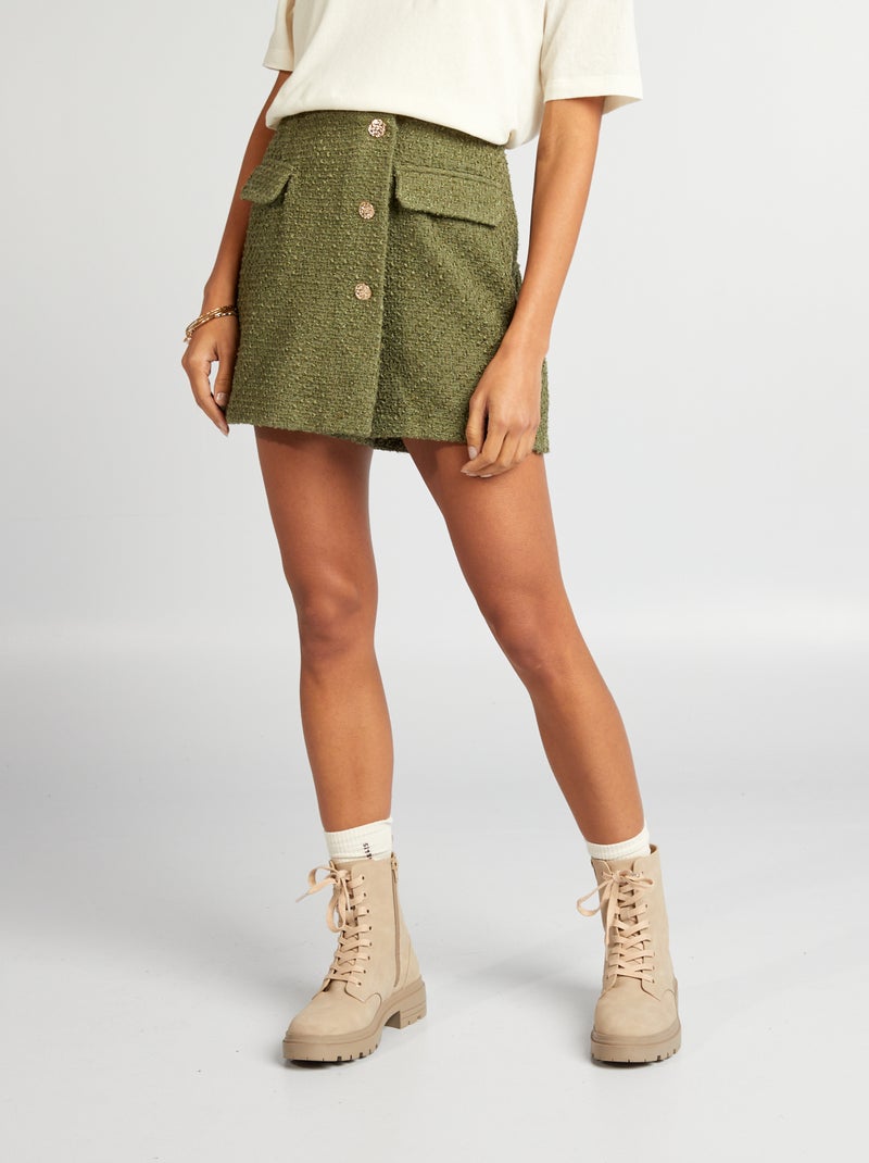 Jupe short avec boutons bijoux Vert - Kiabi