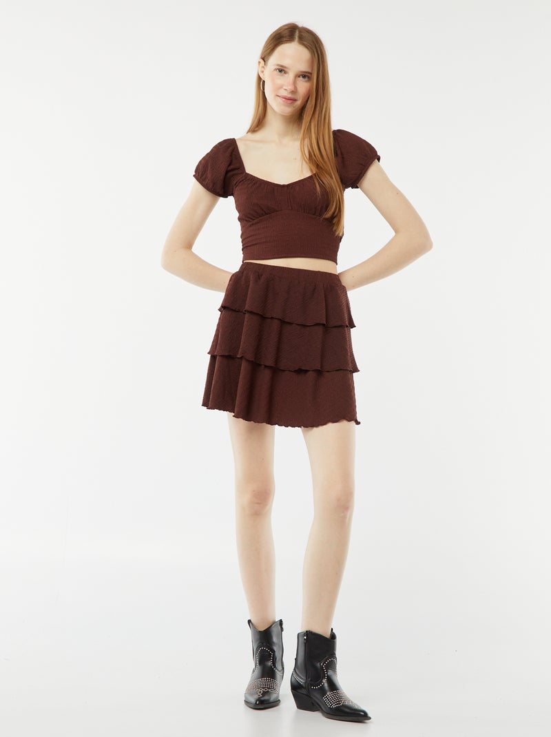 Jupe short courte en matière gaufrée Marron - Kiabi