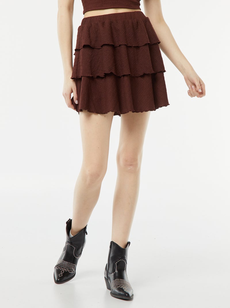 Jupe short courte en matière gaufrée Marron - Kiabi