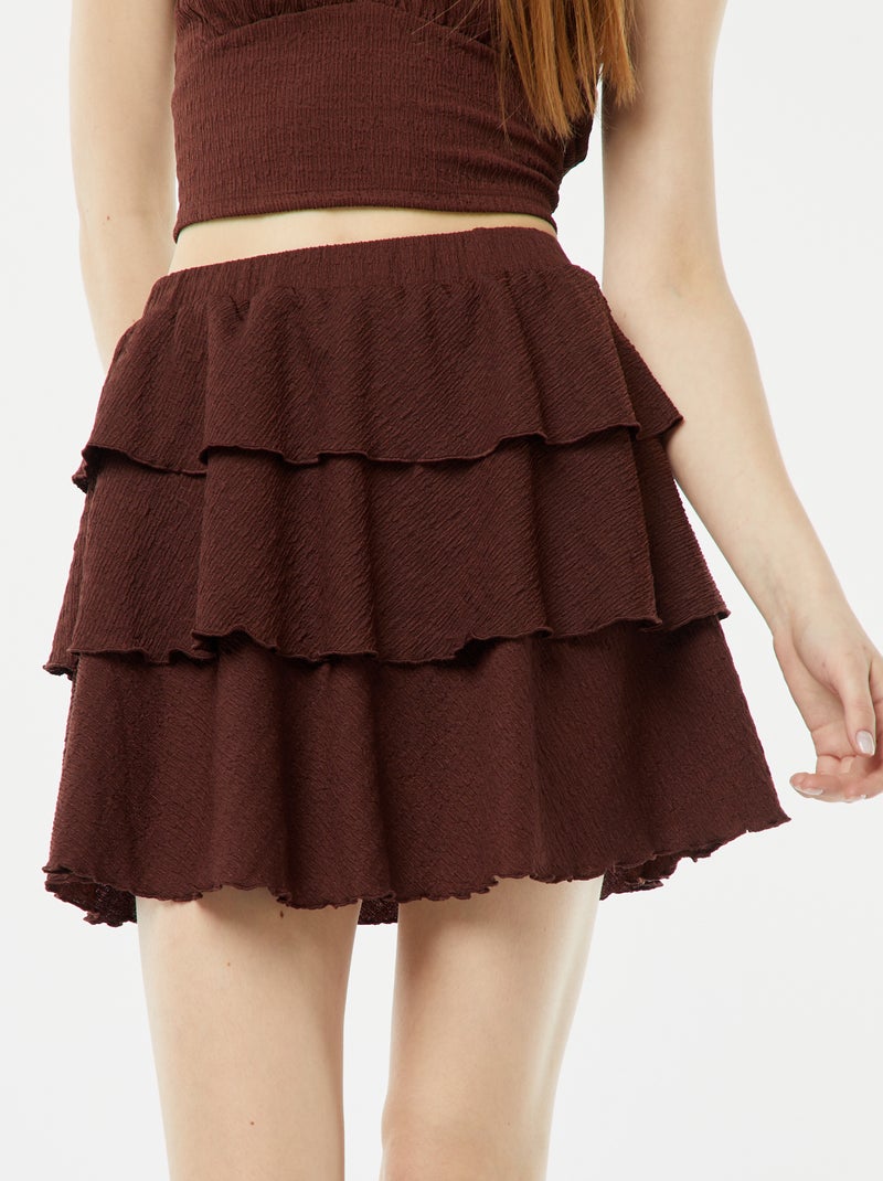 Jupe short courte en matière gaufrée Marron - Kiabi