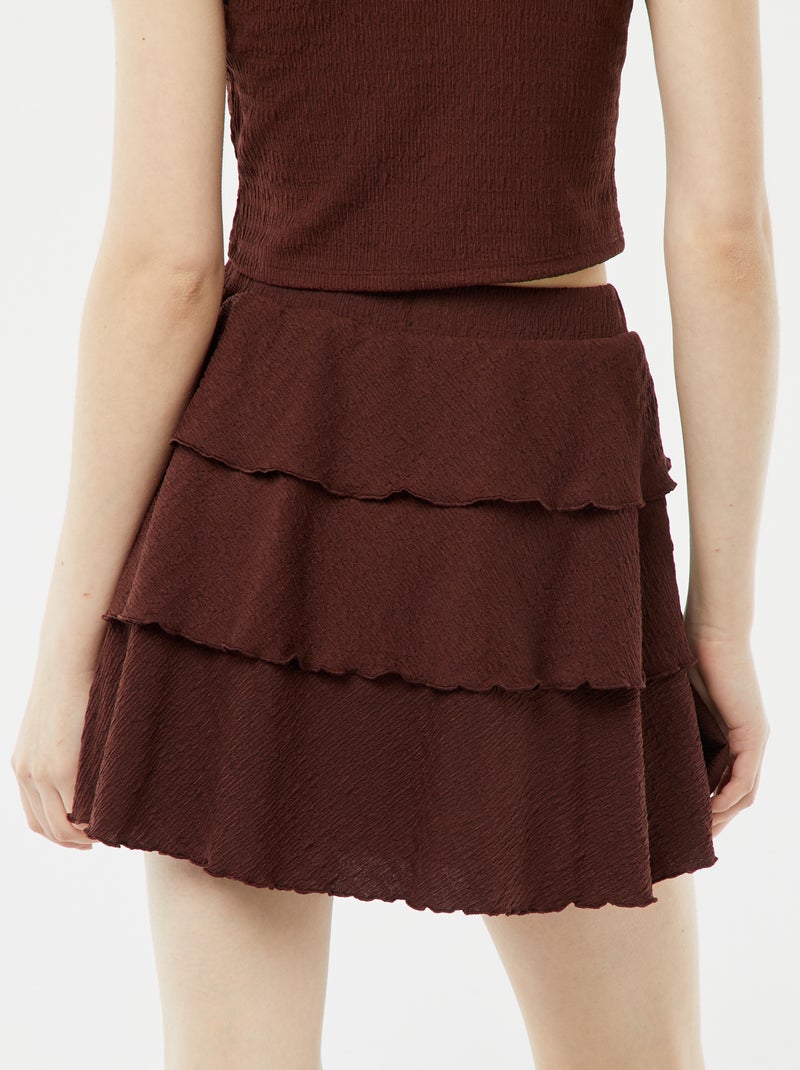 Jupe short courte en matière gaufrée Marron - Kiabi