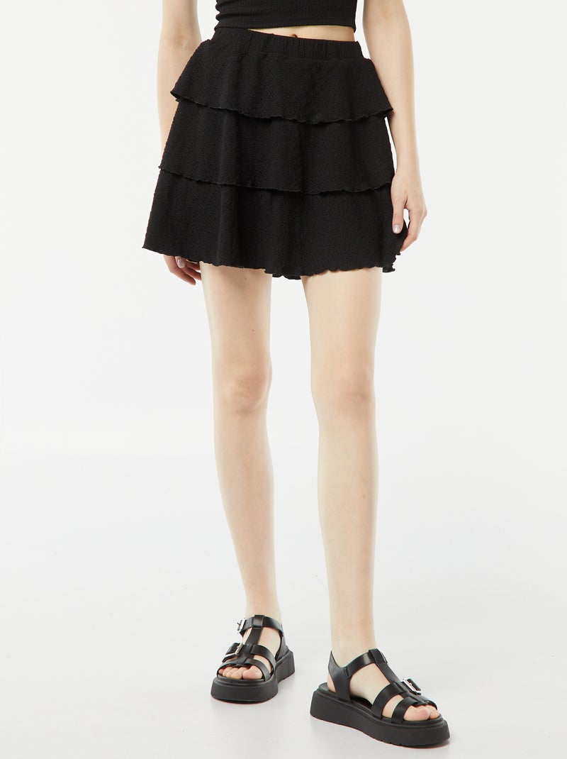 Jupe short courte en matière gaufrée Noir - Kiabi