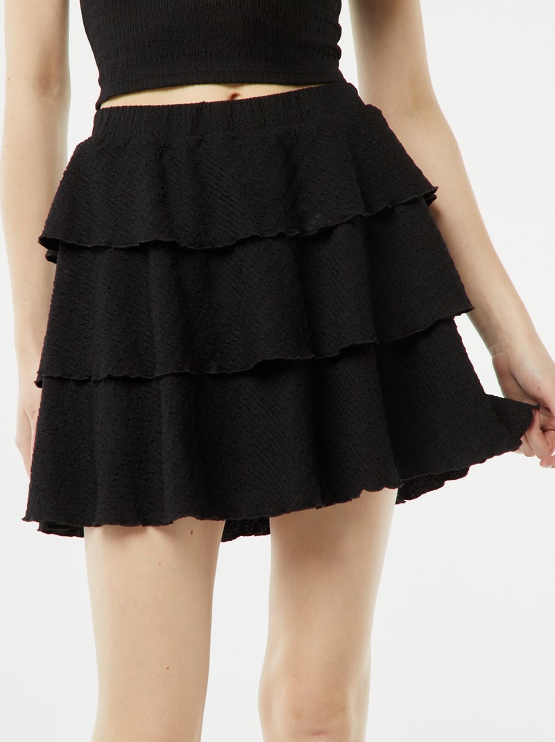 Jupe short courte en matière gaufrée Noir - Kiabi
