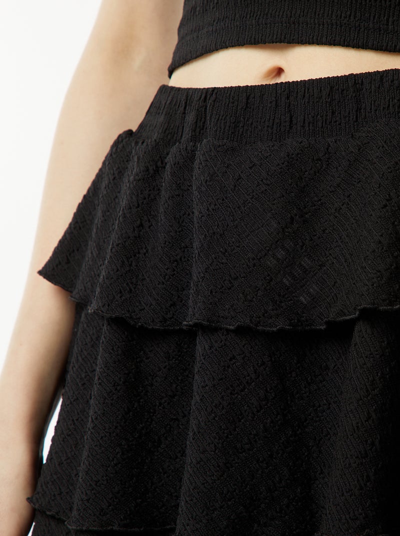 Jupe short courte en matière gaufrée Noir - Kiabi