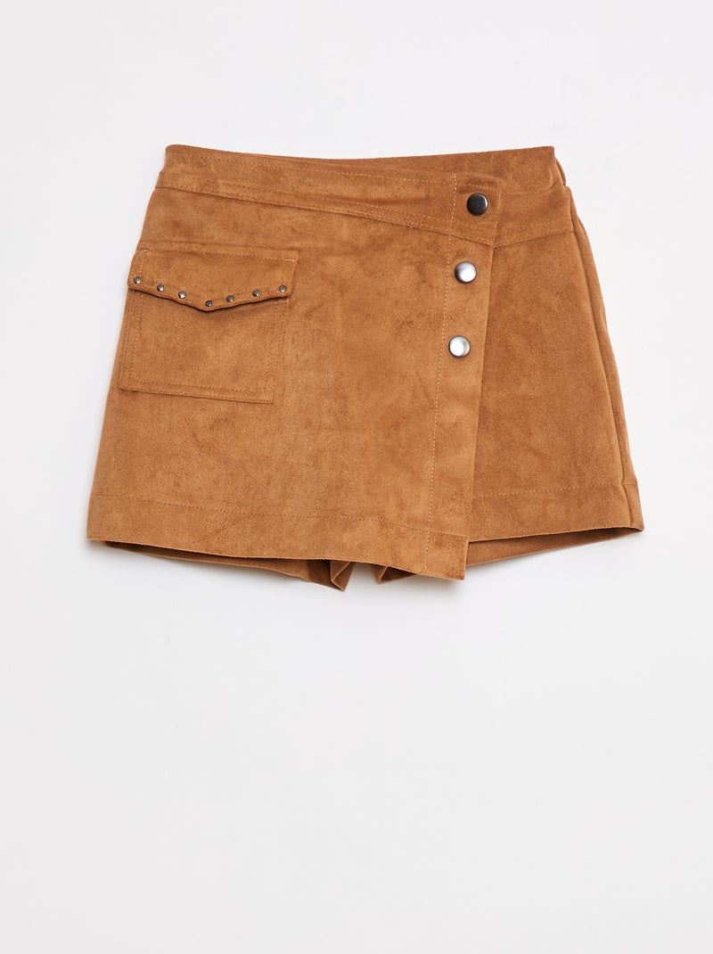 Jupe short courte unie en suédine Beige - Kiabi