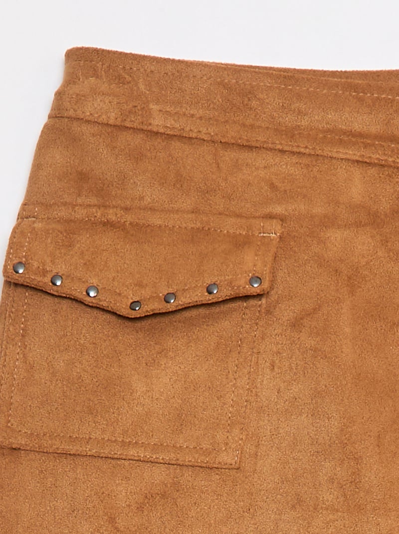 Jupe short courte unie en suédine Beige - Kiabi