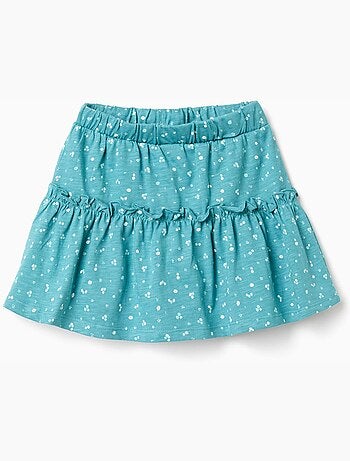 Jupe-short en coton à motif floral et volants