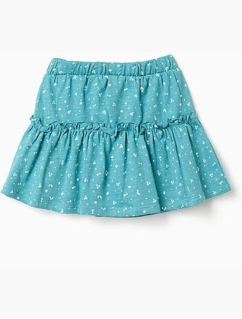 Jupe-short en coton à motif floral et volants